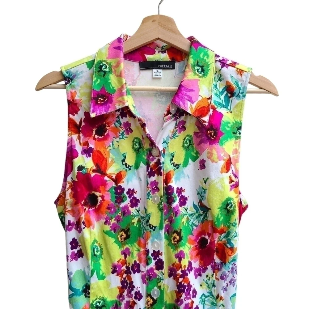 Cheeta B Classic Floral Button-down Polo Collar Dress, Flared, Size Large / XL